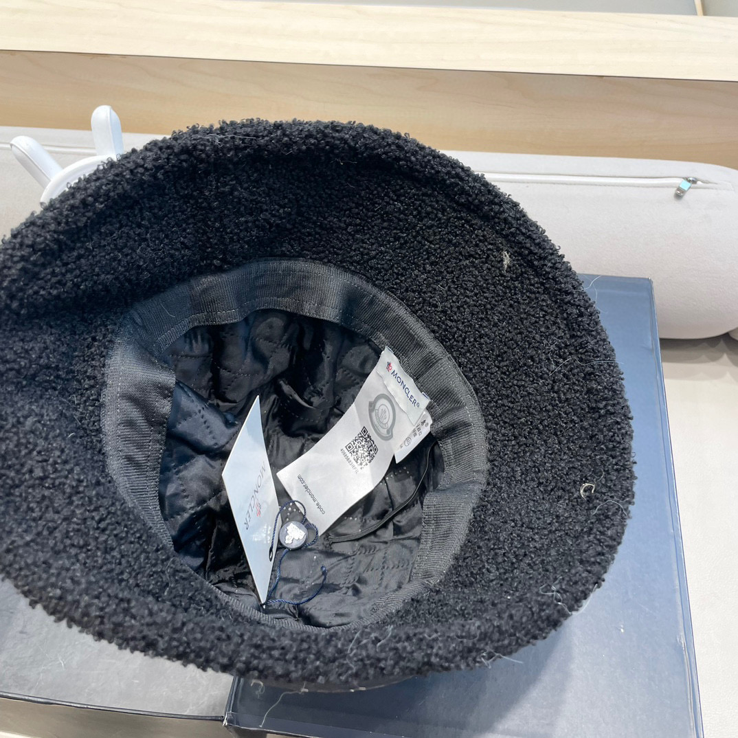 moncler帽子女秋冬韩版羊羔毛渔夫帽显脸复古百搭保暖日系盆帽大檐钓鱼帽