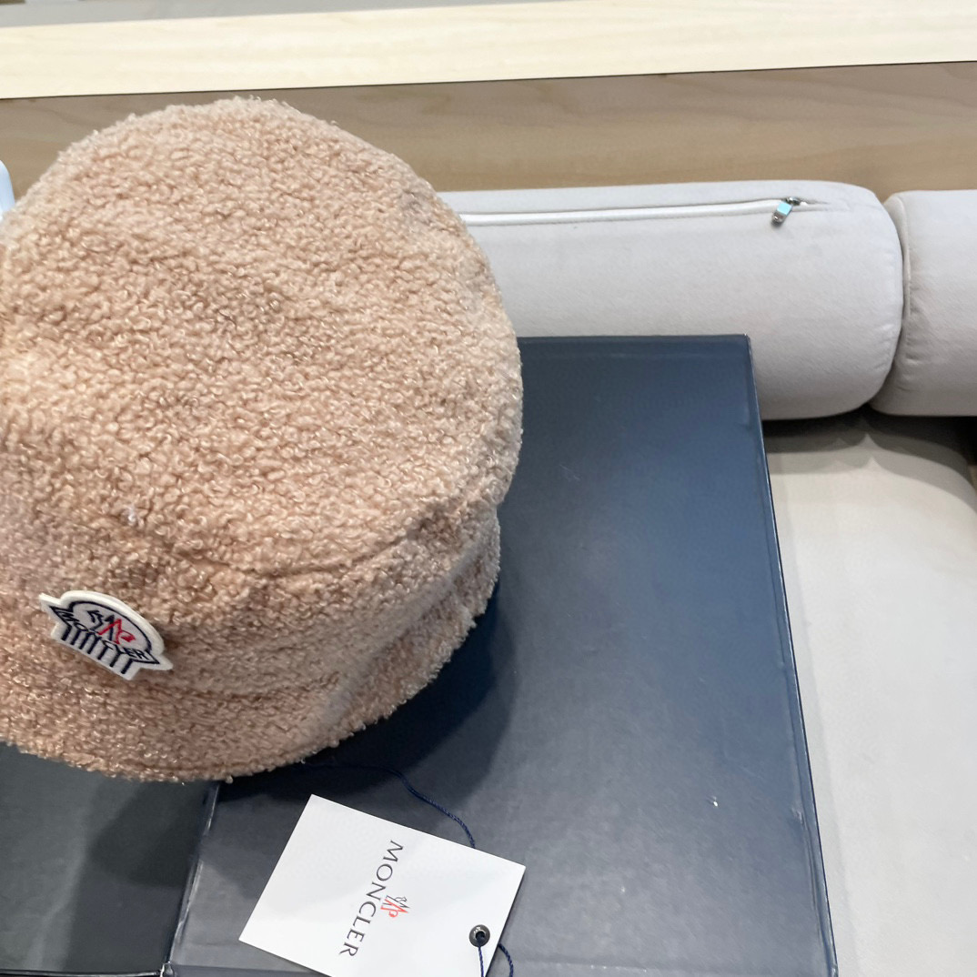 moncler帽子女秋冬韩版羊羔毛渔夫帽显脸复古百搭保暖日系盆帽大檐钓鱼帽