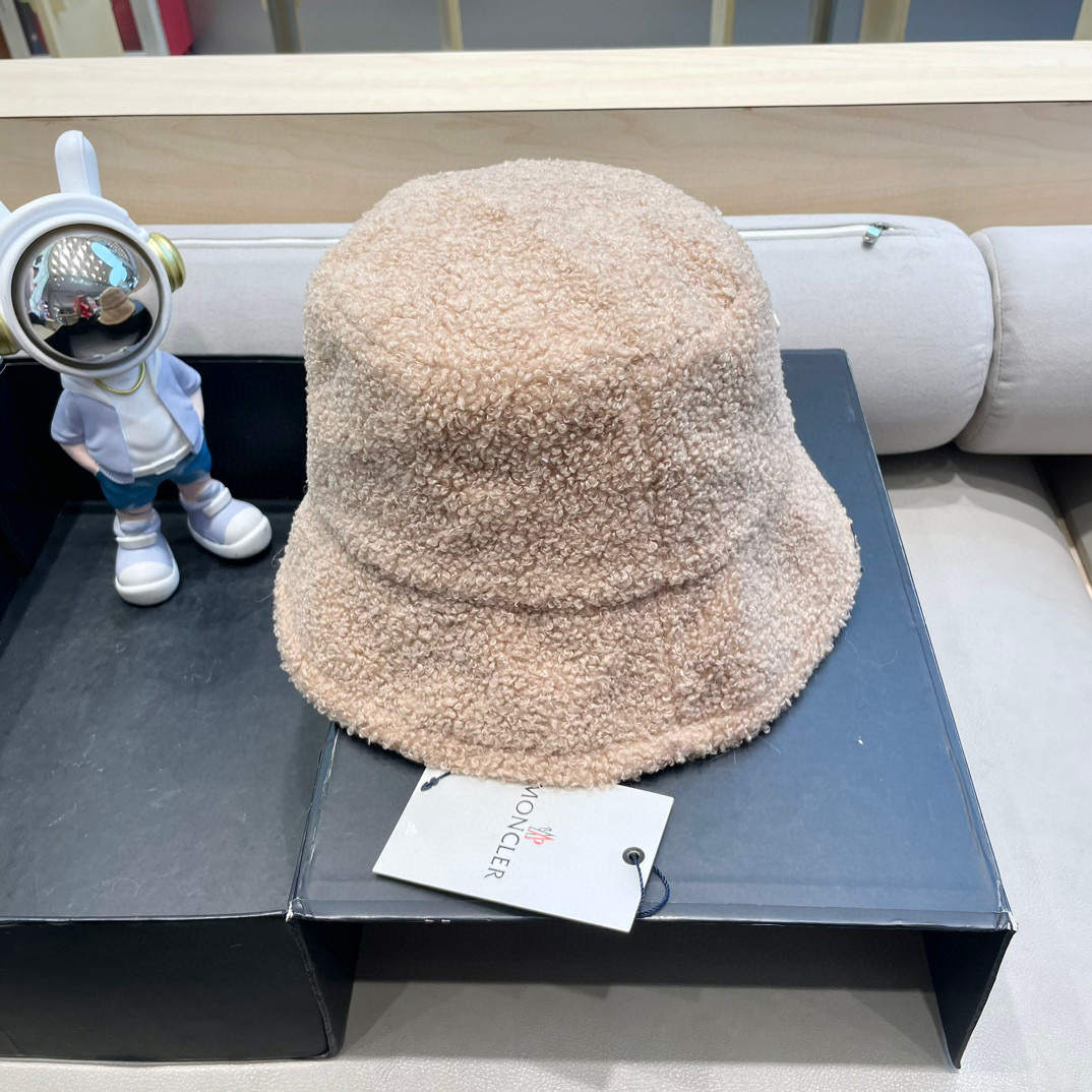 moncler帽子女秋冬韩版羊羔毛渔夫帽显脸复古百搭保暖日系盆帽大檐钓鱼帽