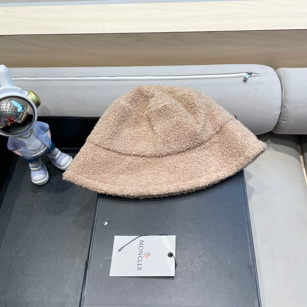 moncler帽子女秋冬韩版羊羔毛渔夫帽显脸复古百搭保暖日系盆帽大檐钓鱼帽