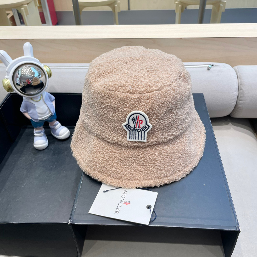 moncler帽子女秋冬韩版羊羔毛渔夫帽显脸复古百搭保暖日系盆帽大檐钓鱼帽