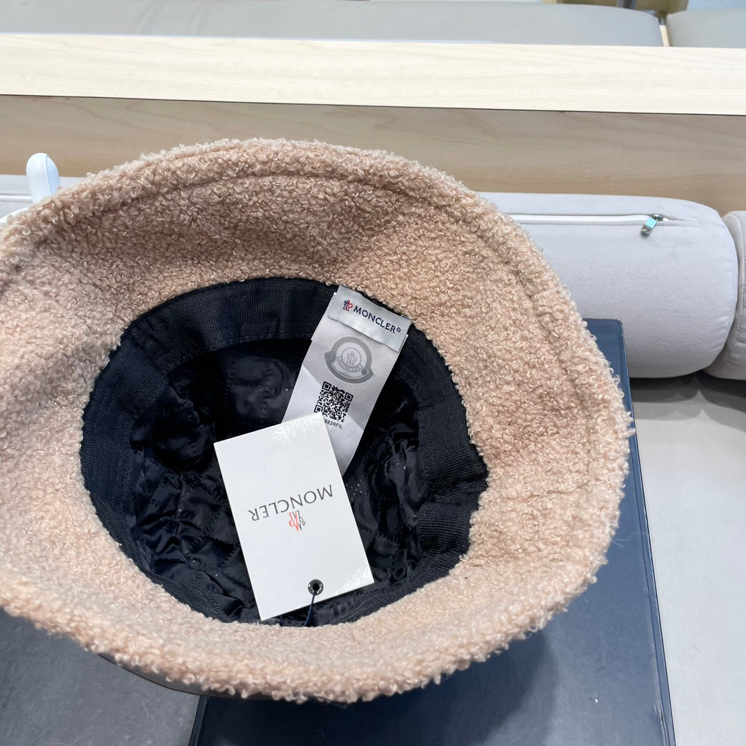 moncler帽子女秋冬韩版羊羔毛渔夫帽显脸复古百搭保暖日系盆帽大檐钓鱼帽