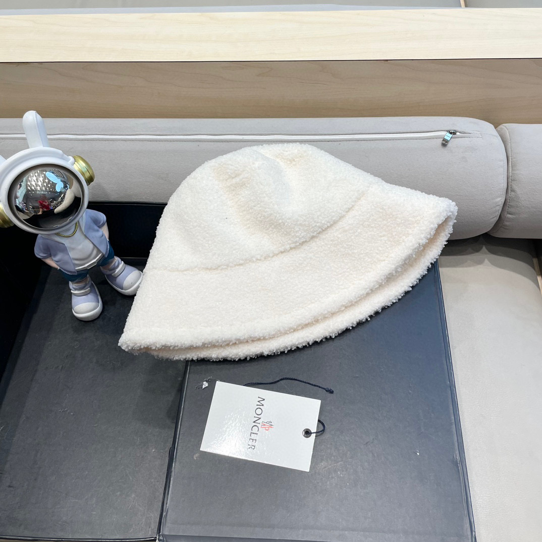 moncler帽子女秋冬韩版羊羔毛渔夫帽显脸复古百搭保暖日系盆帽大檐钓鱼帽