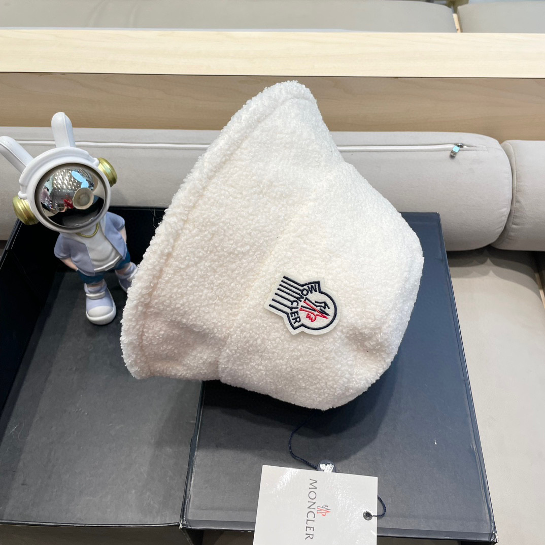 moncler帽子女秋冬韩版羊羔毛渔夫帽显脸复古百搭保暖日系盆帽大檐钓鱼帽