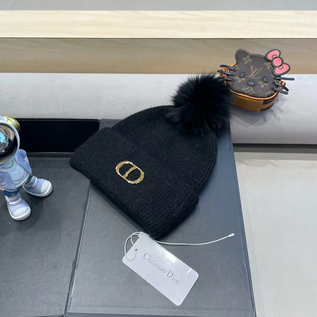 Dior迪奥刺绣毛线帽，兔毛针织帽，秋冬保暖神器