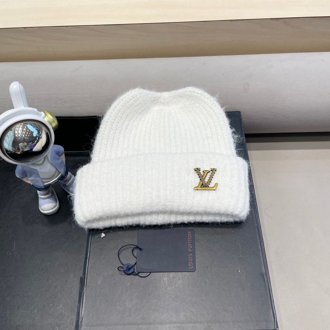 lv路易威登日系复古针织帽秋冬加厚保暖毛线帽子女韩版潮百搭显脸小包头冷帽