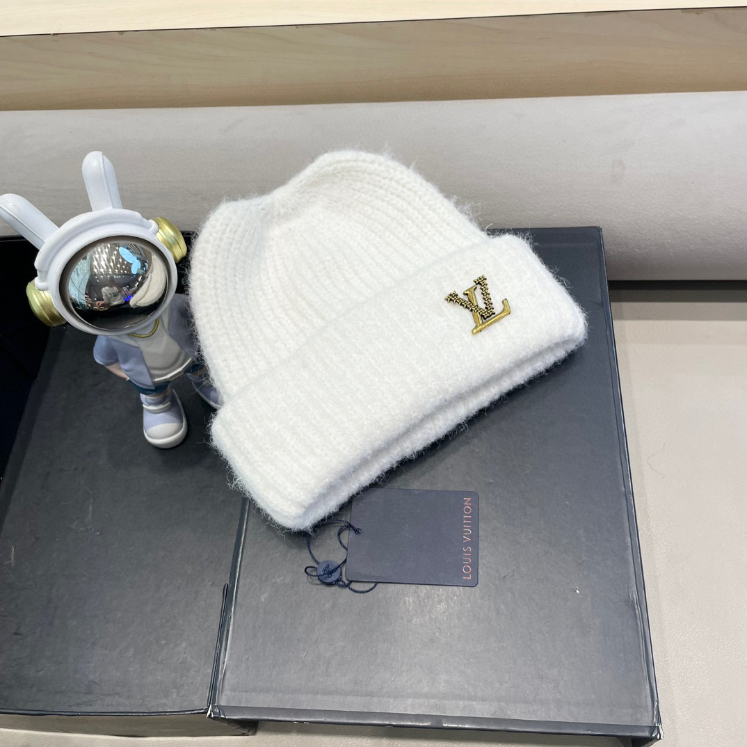 lv路易威登日系复古针织帽秋冬加厚保暖毛线帽子女韩版潮百搭显脸小包头冷帽