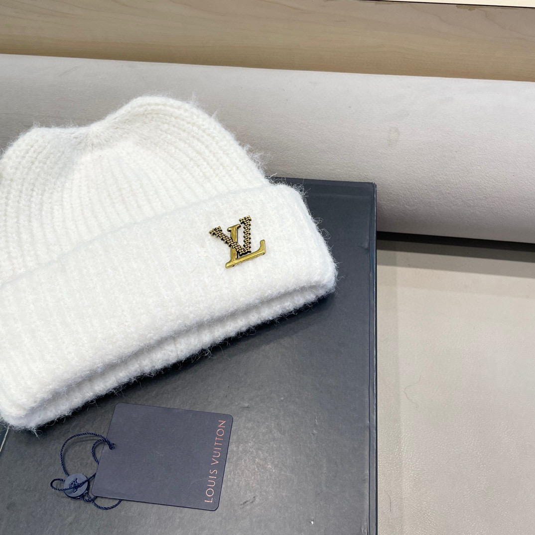 lv路易威登日系复古针织帽秋冬加厚保暖毛线帽子女韩版潮百搭显脸小包头冷帽