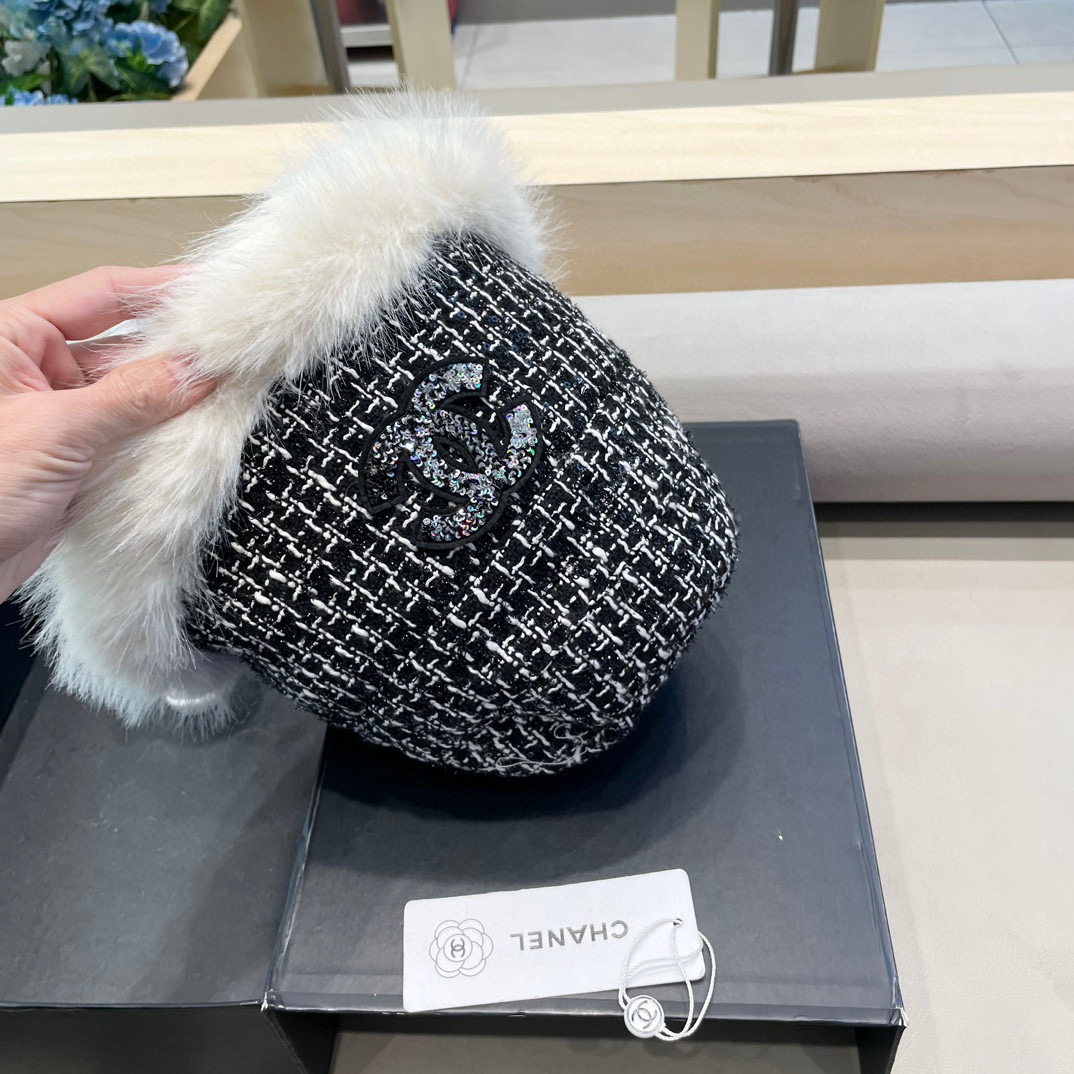 Chanel新款秋冬季软糯糯毛绒渔夫帽子女佩戴舒适亲肤保暖韩版时尚休闲风