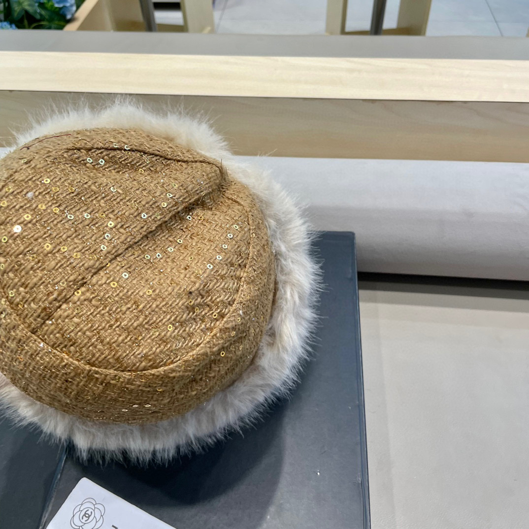 Chanel新款秋冬季软糯糯毛绒渔夫帽子女佩戴舒适亲肤保暖韩版时尚休闲风