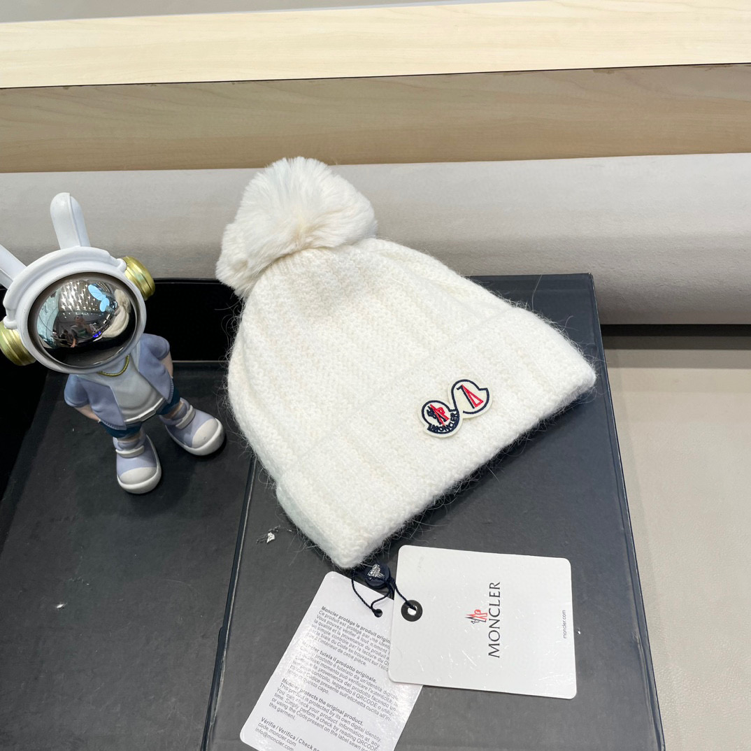 moncler加绒毛线帽女款冬季保暖加厚百搭冷帽防风麻花针织帽护耳学生帽子