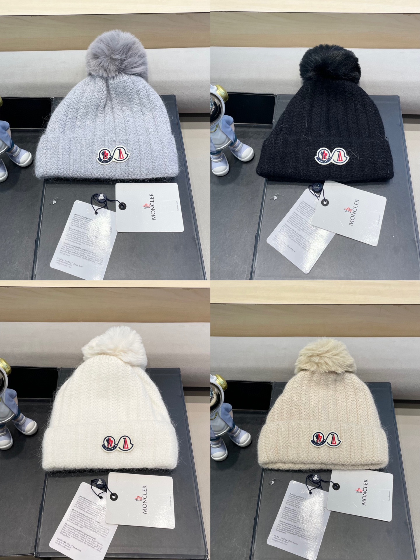 moncler加绒毛线帽女款冬季保暖加厚百搭冷帽防风麻花针织帽护耳学生帽子