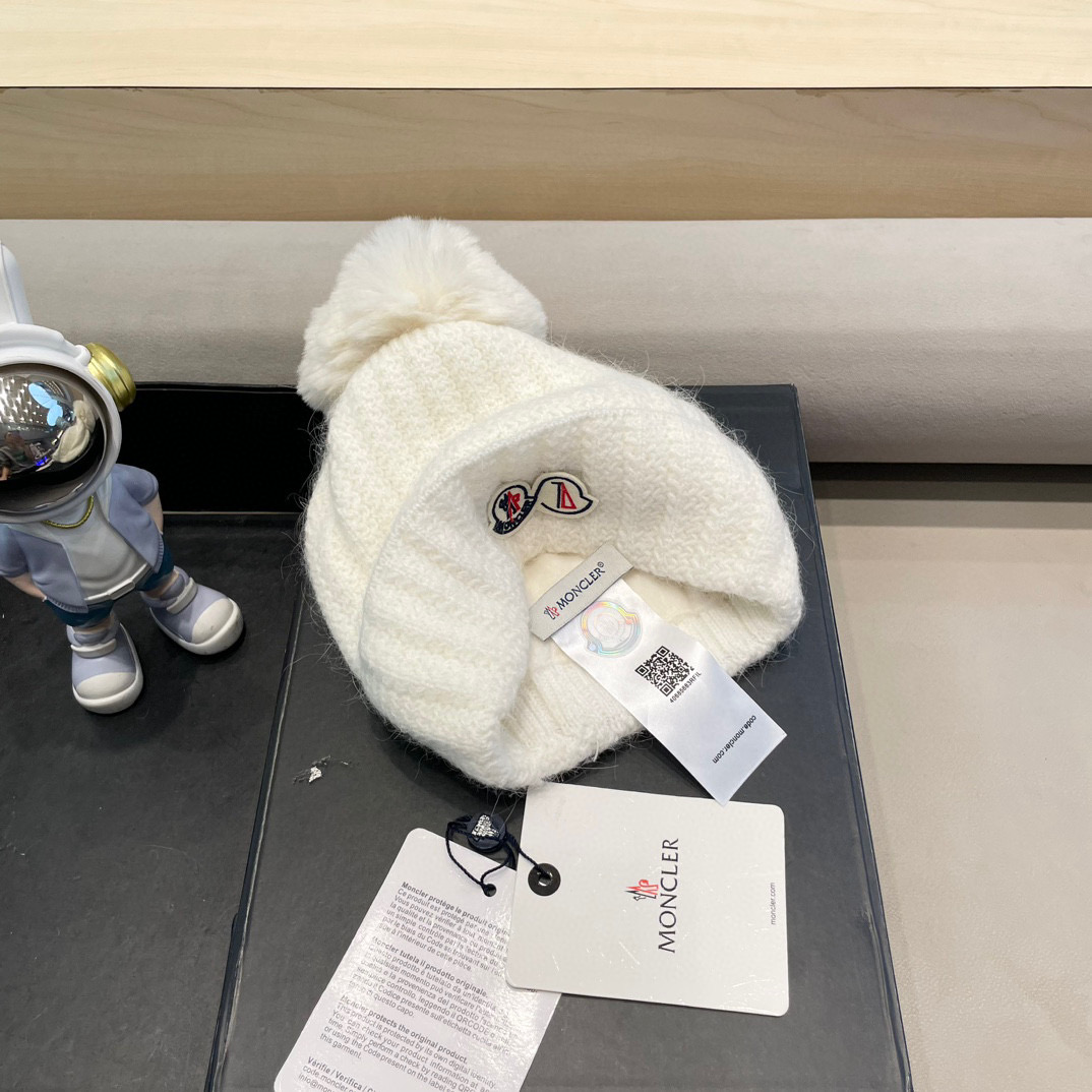 moncler加绒毛线帽女款冬季保暖加厚百搭冷帽防风麻花针织帽护耳学生帽子