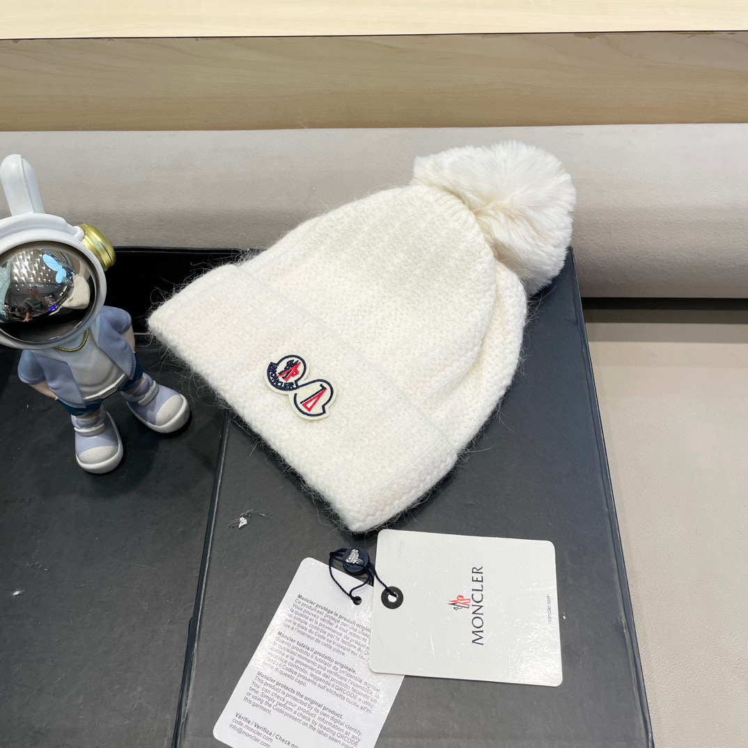 moncler加绒毛线帽女款冬季保暖加厚百搭冷帽防风麻花针织帽护耳学生帽子