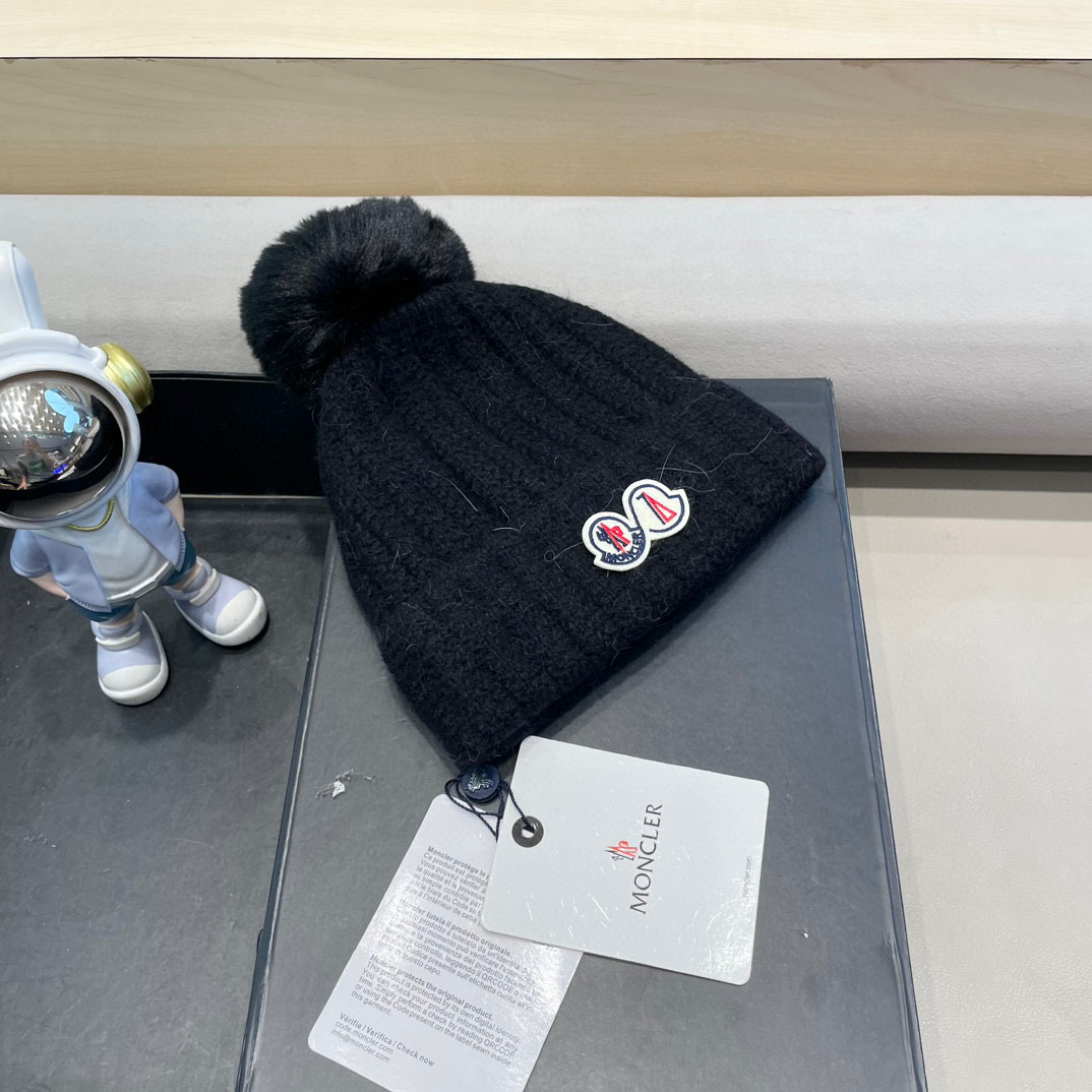 moncler加绒毛线帽女款冬季保暖加厚百搭冷帽防风麻花针织帽护耳学生帽子