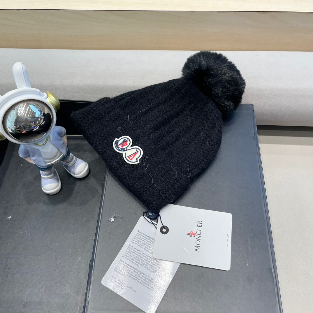 moncler加绒毛线帽女款冬季保暖加厚百搭冷帽防风麻花针织帽护耳学生帽子