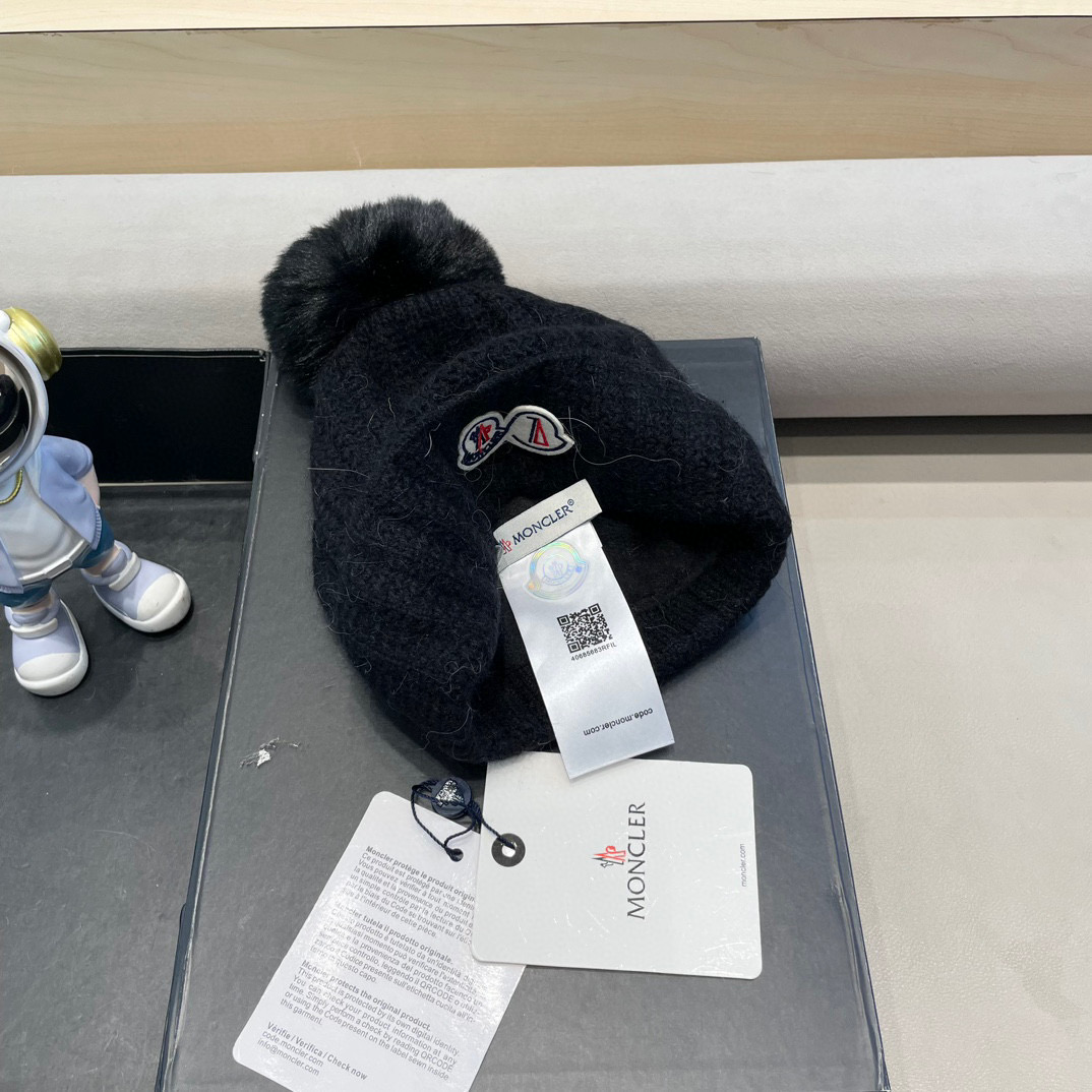 moncler加绒毛线帽女款冬季保暖加厚百搭冷帽防风麻花针织帽护耳学生帽子