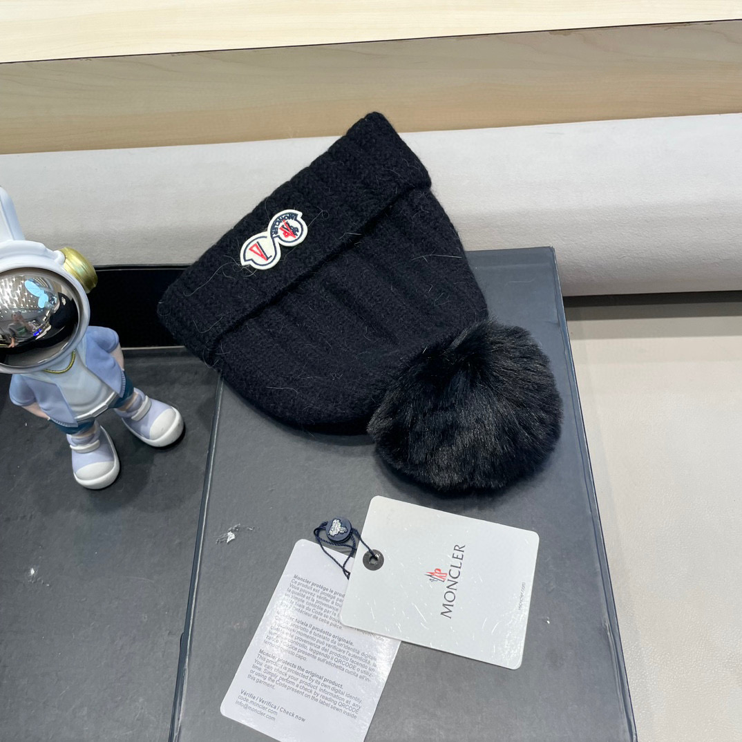 moncler加绒毛线帽女款冬季保暖加厚百搭冷帽防风麻花针织帽护耳学生帽子