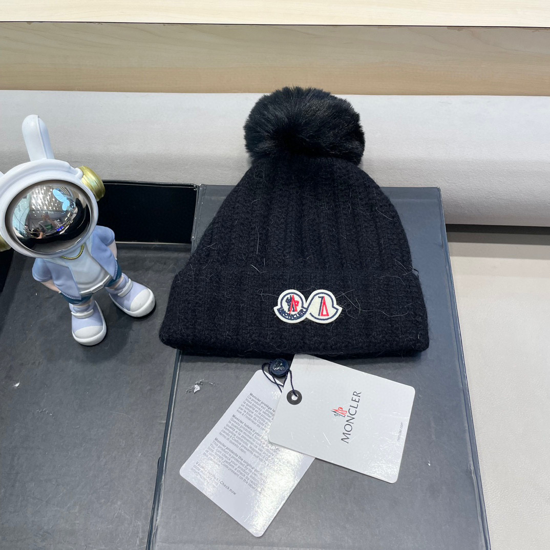 moncler加绒毛线帽女款冬季保暖加厚百搭冷帽防风麻花针织帽护耳学生帽子