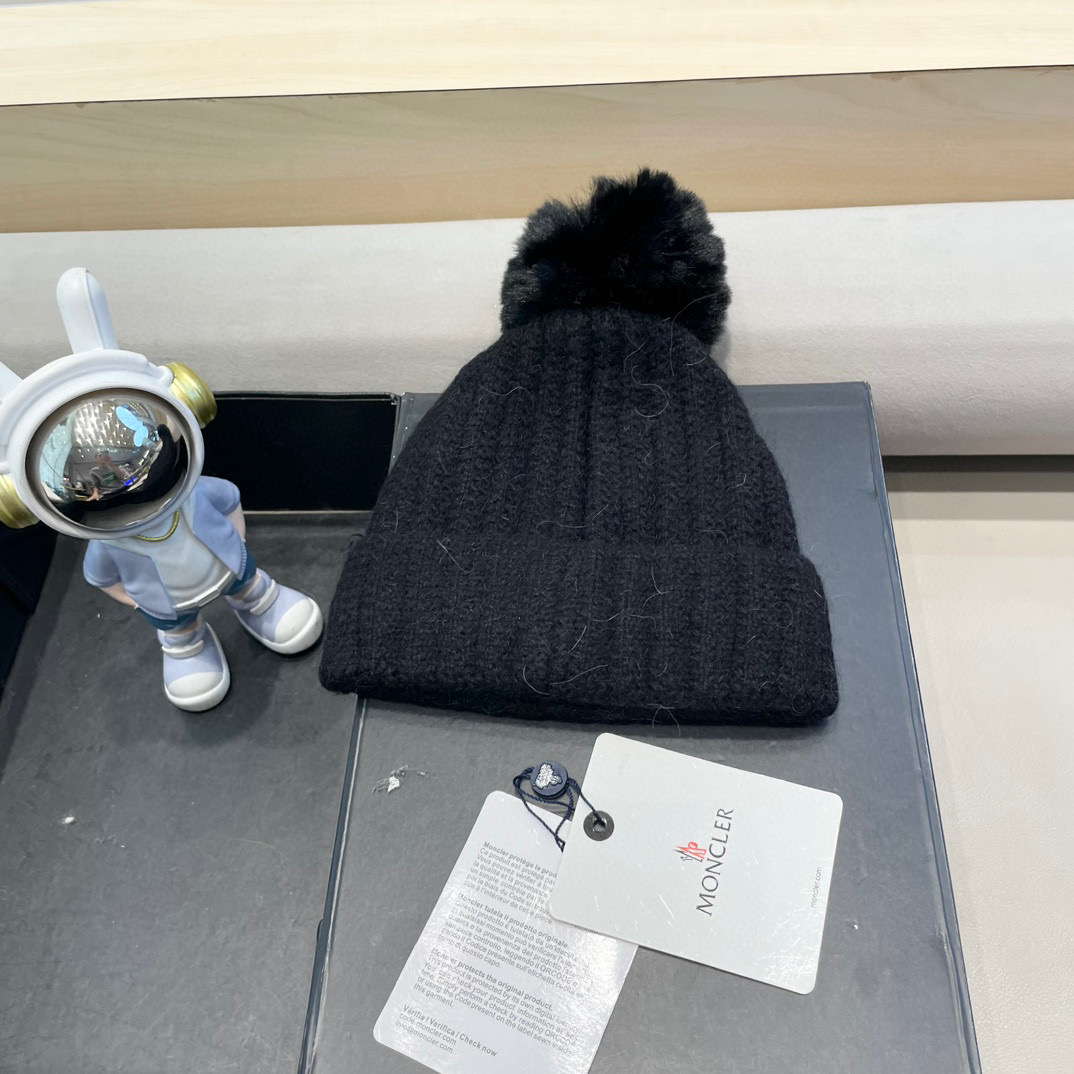 moncler加绒毛线帽女款冬季保暖加厚百搭冷帽防风麻花针织帽护耳学生帽子