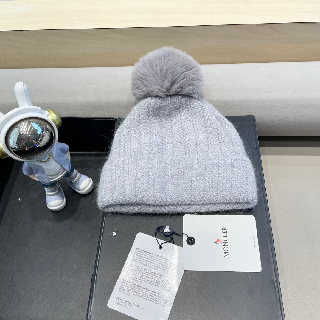 moncler加绒毛线帽女款冬季保暖加厚百搭冷帽防风麻花针织帽护耳学生帽子