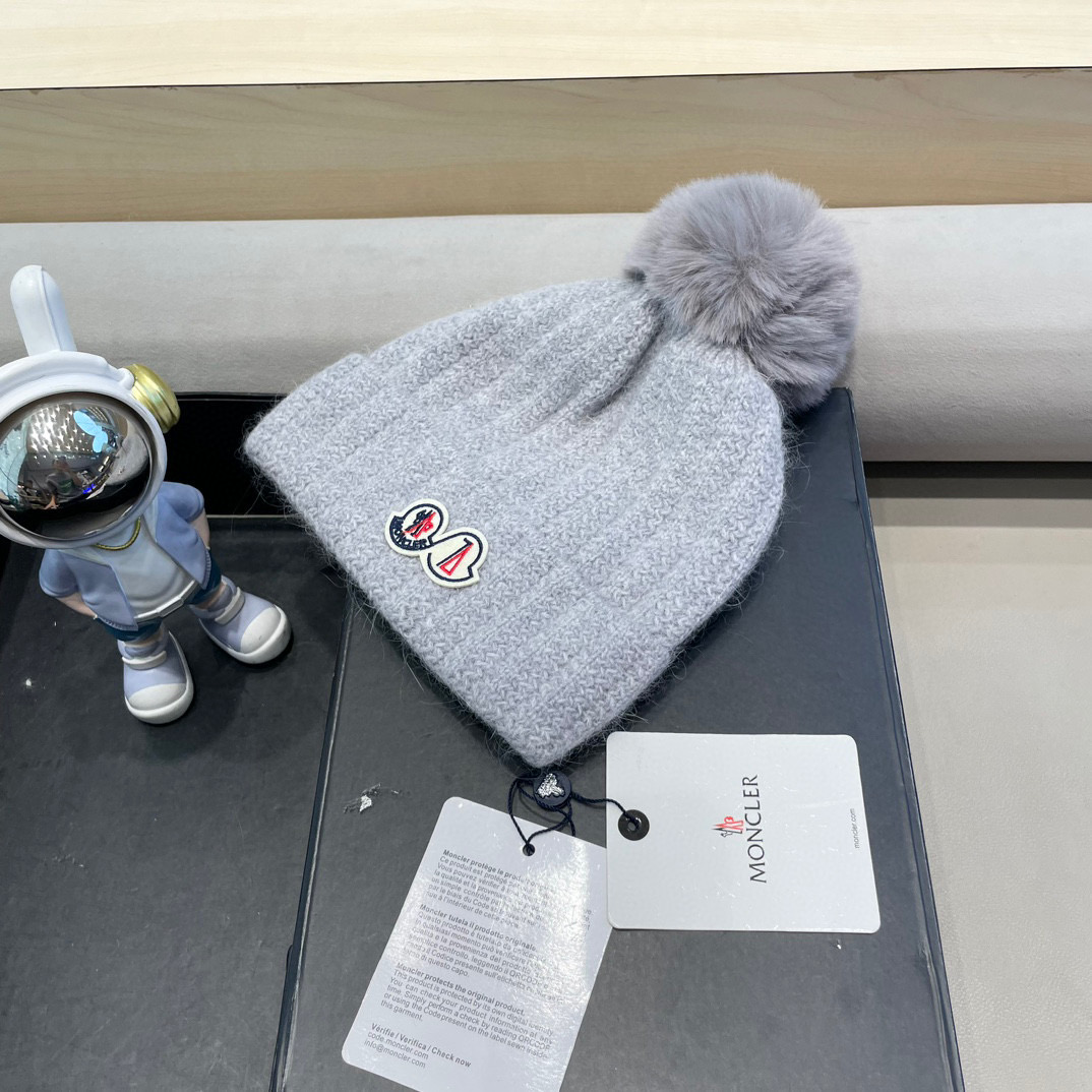 moncler加绒毛线帽女款冬季保暖加厚百搭冷帽防风麻花针织帽护耳学生帽子
