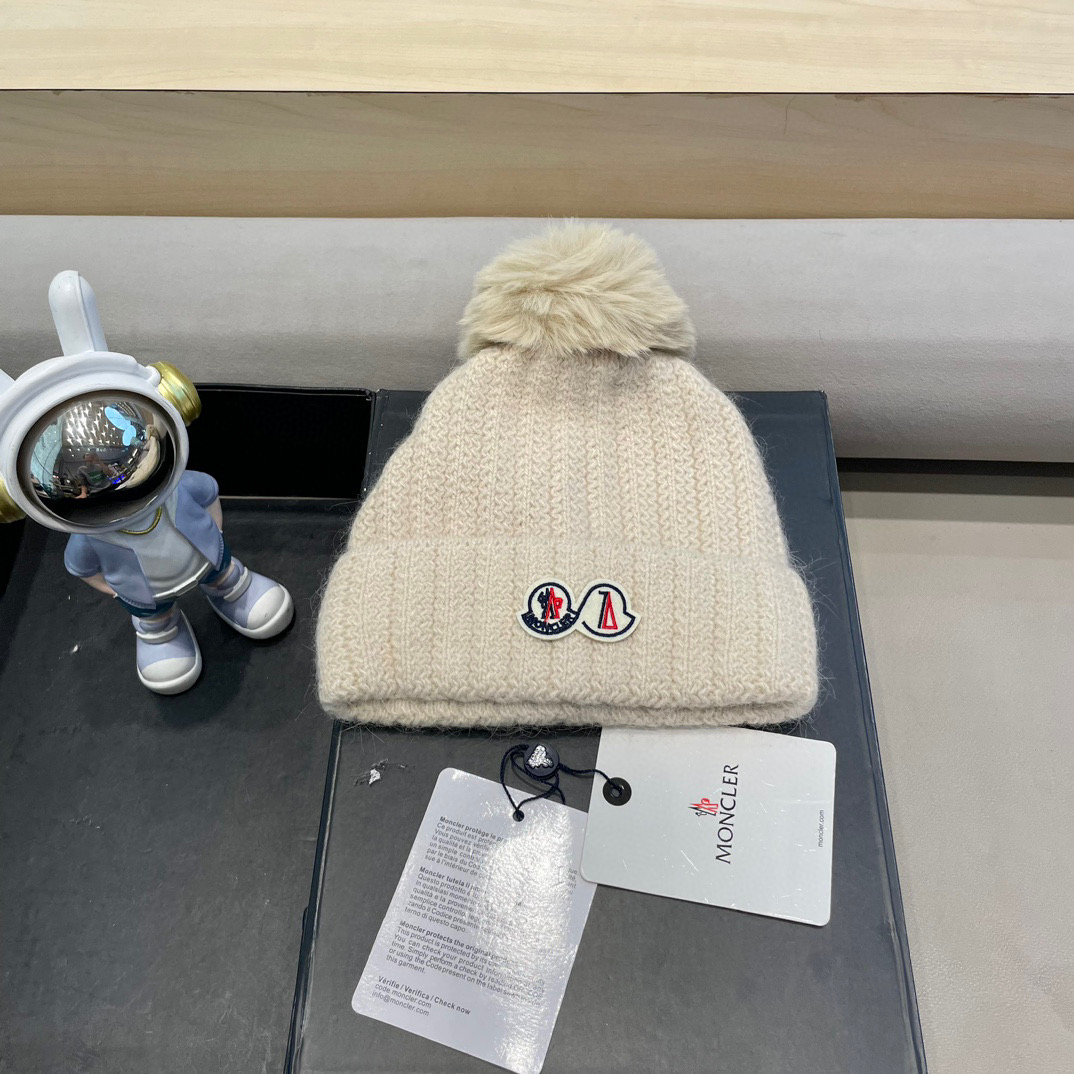 moncler加绒毛线帽女款冬季保暖加厚百搭冷帽防风麻花针织帽护耳学生帽子