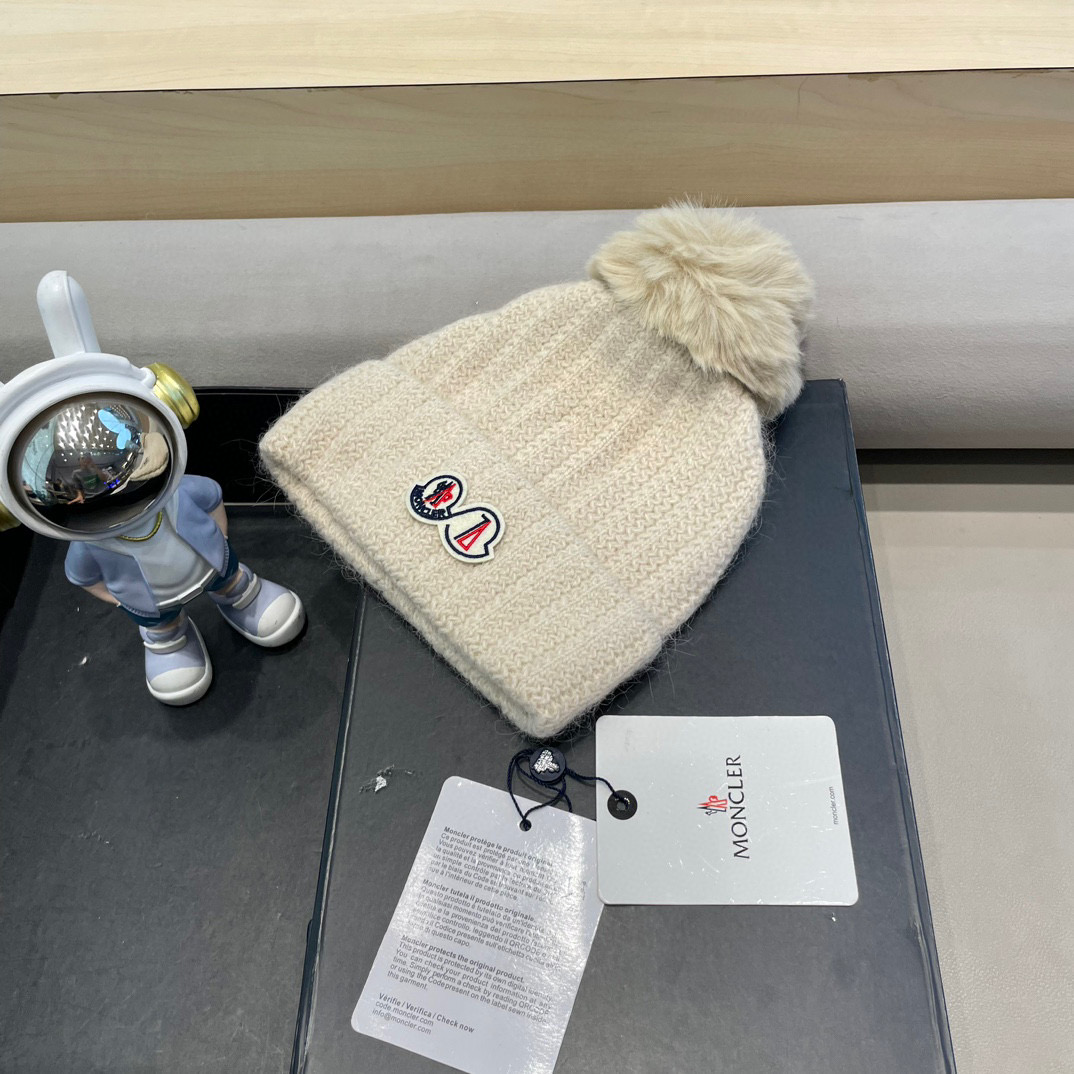 moncler加绒毛线帽女款冬季保暖加厚百搭冷帽防风麻花针织帽护耳学生帽子