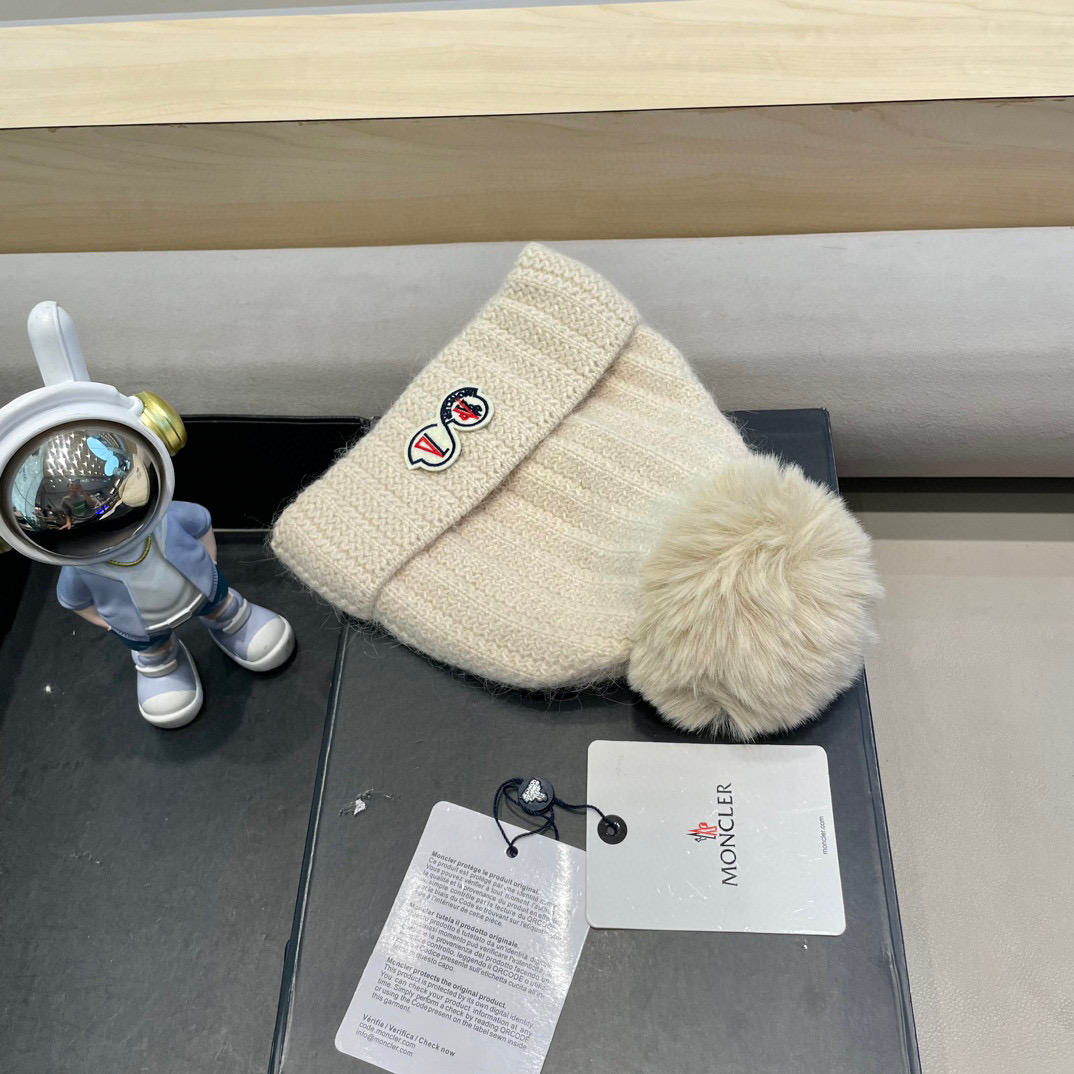 moncler加绒毛线帽女款冬季保暖加厚百搭冷帽防风麻花针织帽护耳学生帽子