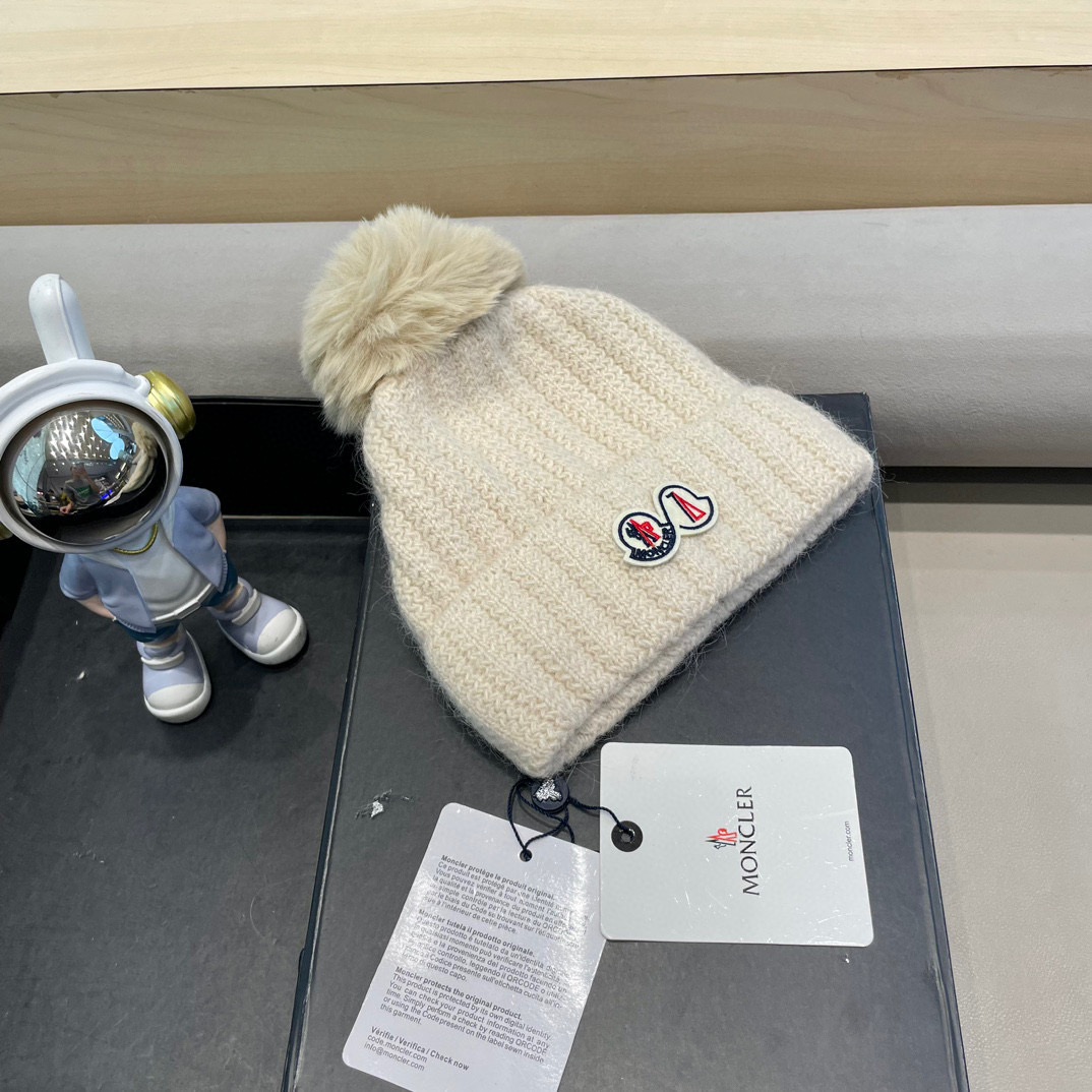 moncler加绒毛线帽女款冬季保暖加厚百搭冷帽防风麻花针织帽护耳学生帽子
