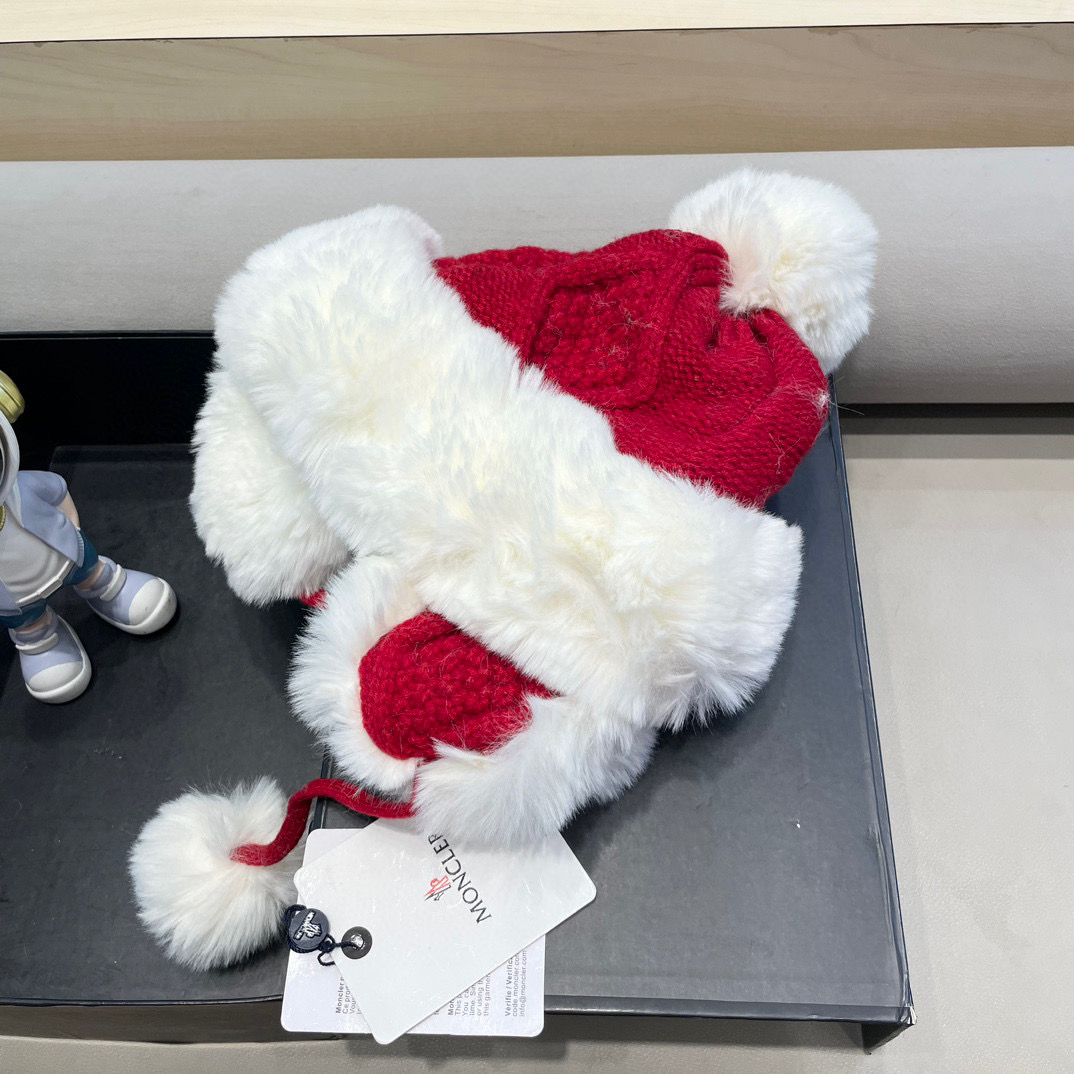 MONCLER蒙口2026新款加厚毛绒雷锋帽女冬季保暖骑车防寒保暖蒙古帽防冻针织帽