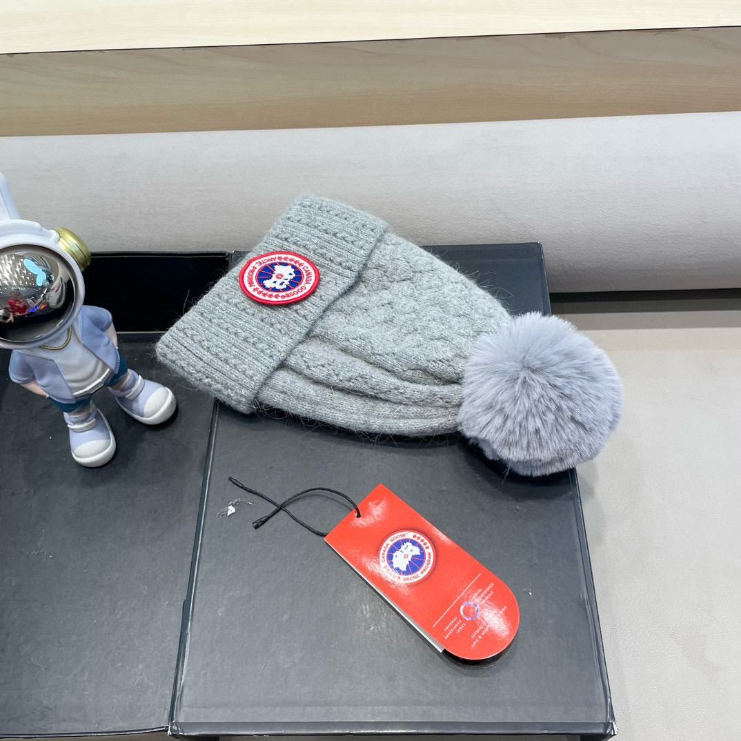 加拿大GOOSE大鹅真狐狸毛球毛线帽秋冬加绒加厚针织女保暖套头帽