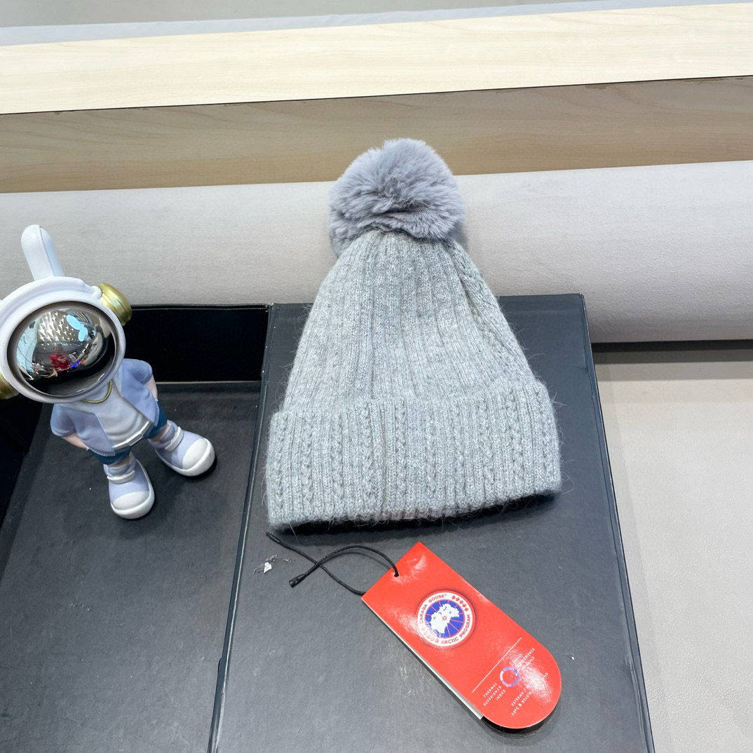 加拿大GOOSE大鹅真狐狸毛球毛线帽秋冬加绒加厚针织女保暖套头帽