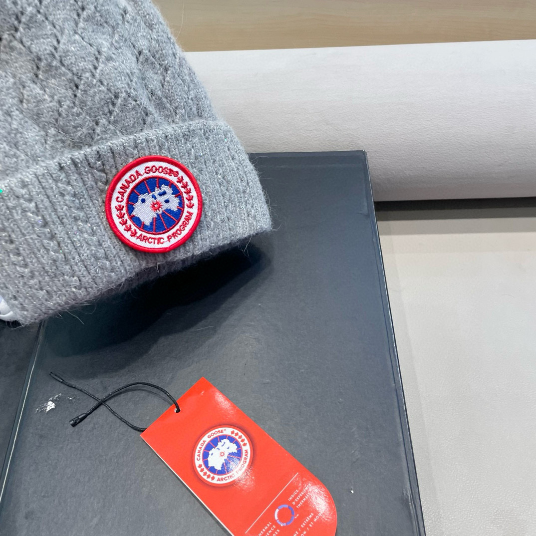 加拿大GOOSE大鹅真狐狸毛球毛线帽秋冬加绒加厚针织女保暖套头帽