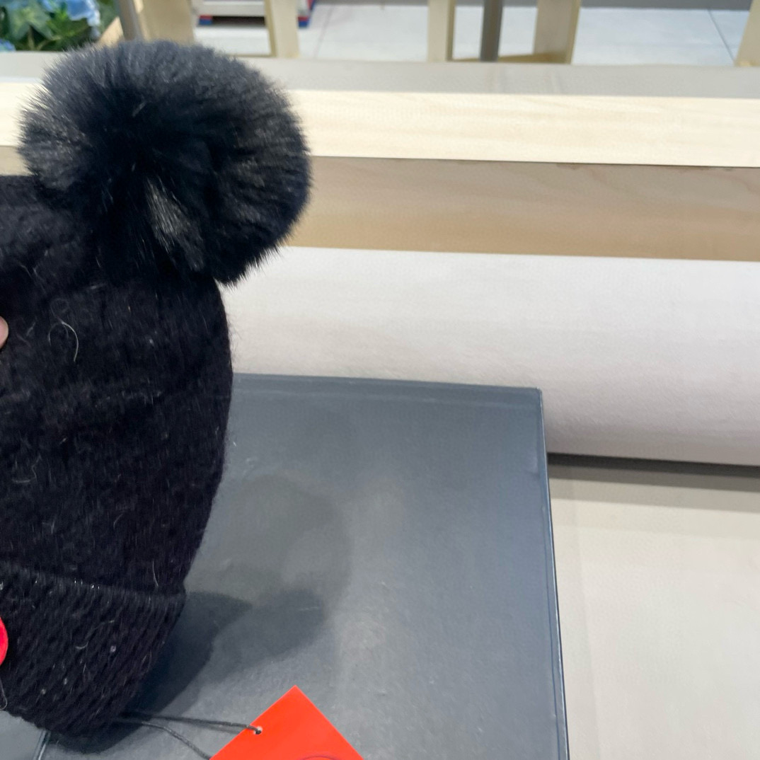 加拿大GOOSE大鹅真狐狸毛球毛线帽秋冬加绒加厚针织女保暖套头帽