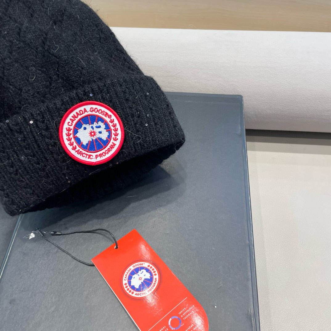 加拿大GOOSE大鹅真狐狸毛球毛线帽秋冬加绒加厚针织女保暖套头帽