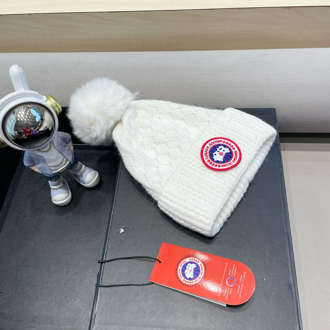 加拿大GOOSE大鹅真狐狸毛球毛线帽秋冬加绒加厚针织女保暖套头帽