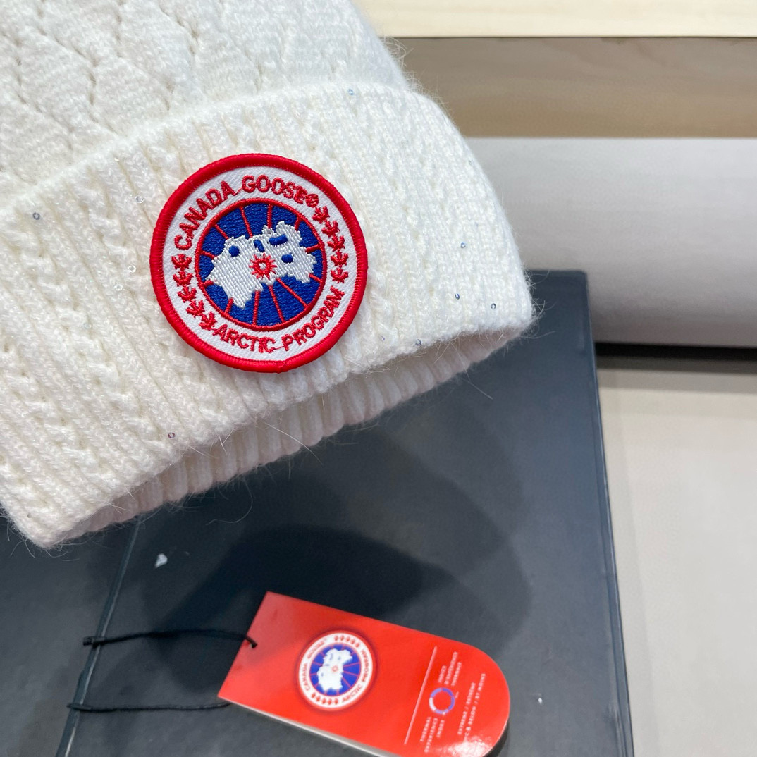 加拿大GOOSE大鹅真狐狸毛球毛线帽秋冬加绒加厚针织女保暖套头帽