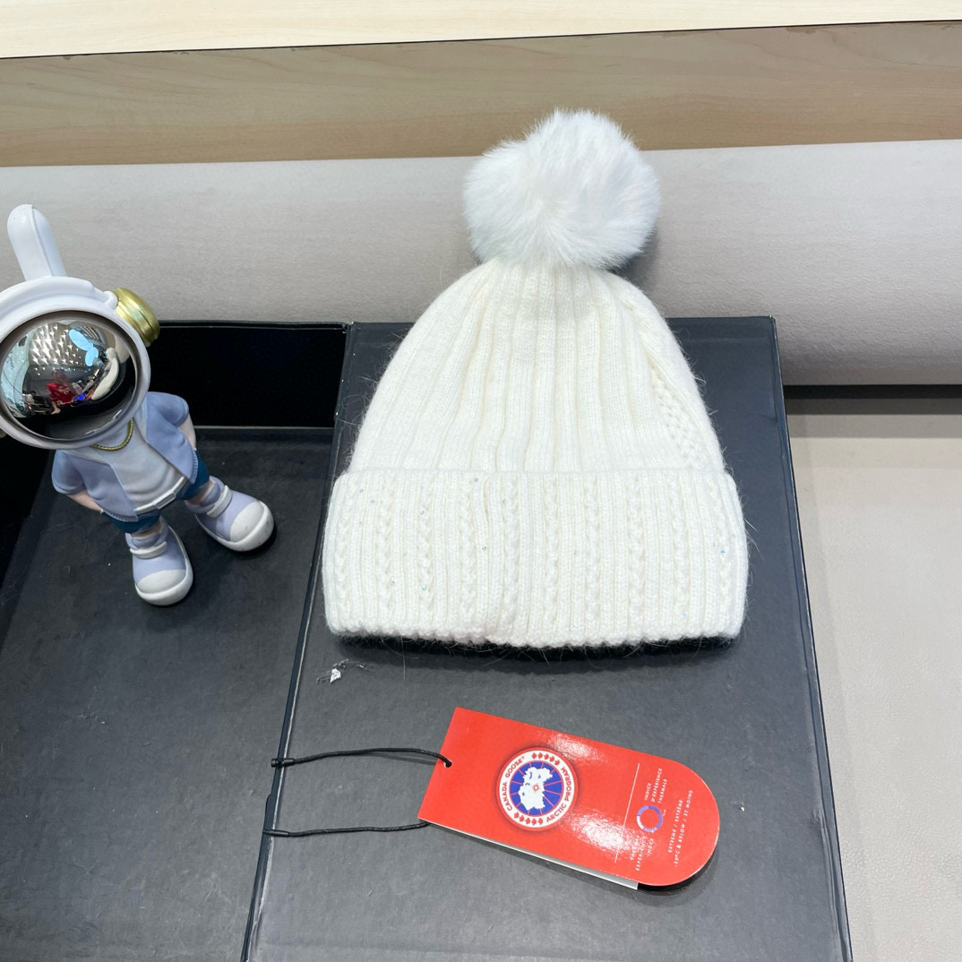 加拿大GOOSE大鹅真狐狸毛球毛线帽秋冬加绒加厚针织女保暖套头帽