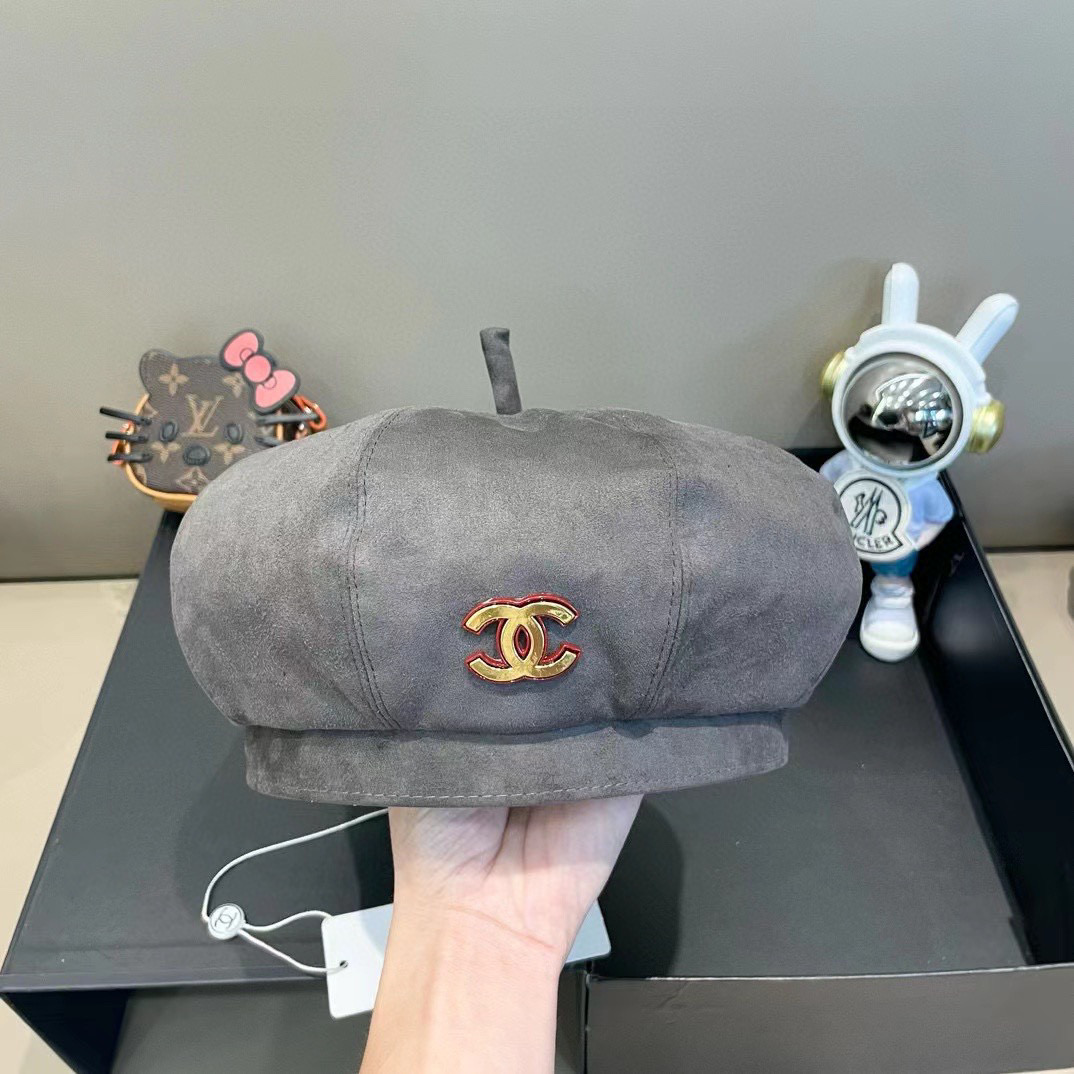 Chanel香奈儿 鹿皮细尾南瓜贝雷帽子女百搭复古休闲显脸小画家帽时尚秋冬