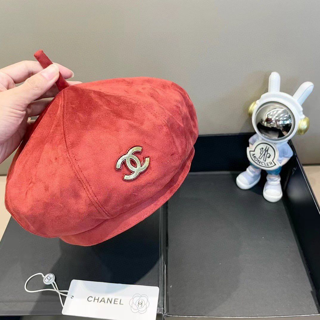 Chanel香奈儿 鹿皮细尾南瓜贝雷帽子女百搭复古休闲显脸小画家帽时尚秋冬