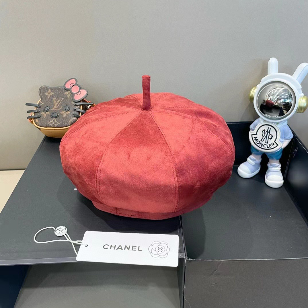 Chanel香奈儿 鹿皮细尾南瓜贝雷帽子女百搭复古休闲显脸小画家帽时尚秋冬