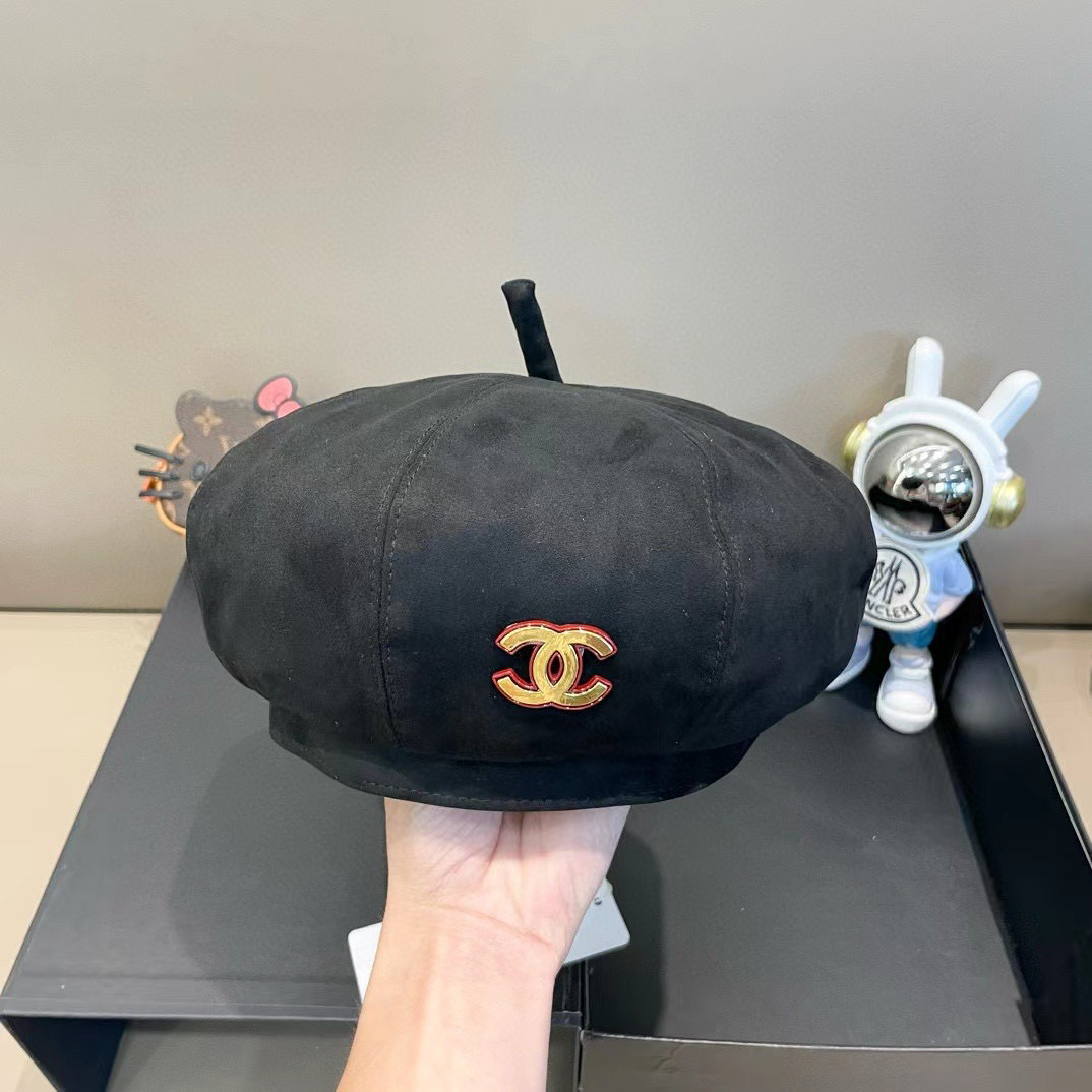 Chanel香奈儿 鹿皮细尾南瓜贝雷帽子女百搭复古休闲显脸小画家帽时尚秋冬