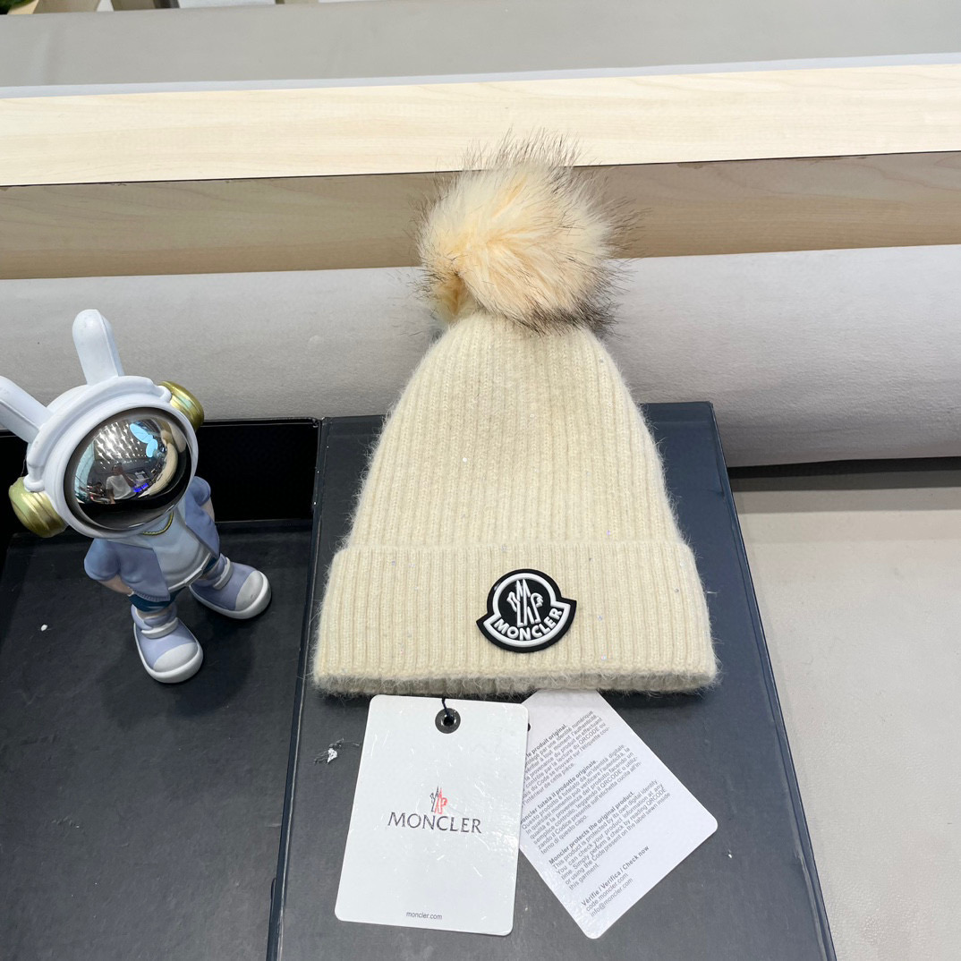 moncler冬季保暖毛球毛线帽欧美风经典针织帽男女同款冷帽圆顶街头羊毛潮