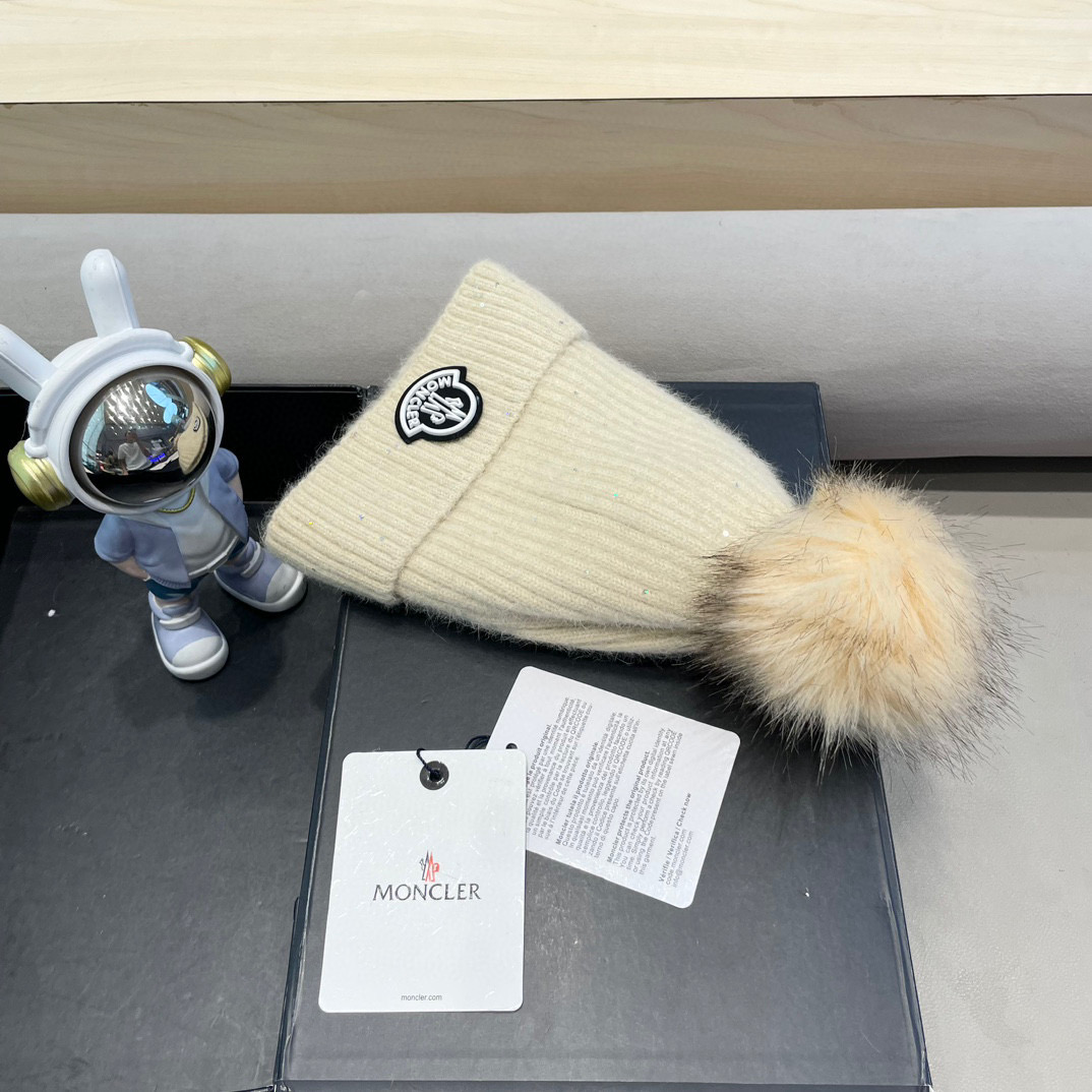 moncler冬季保暖毛球毛线帽欧美风经典针织帽男女同款冷帽圆顶街头羊毛潮