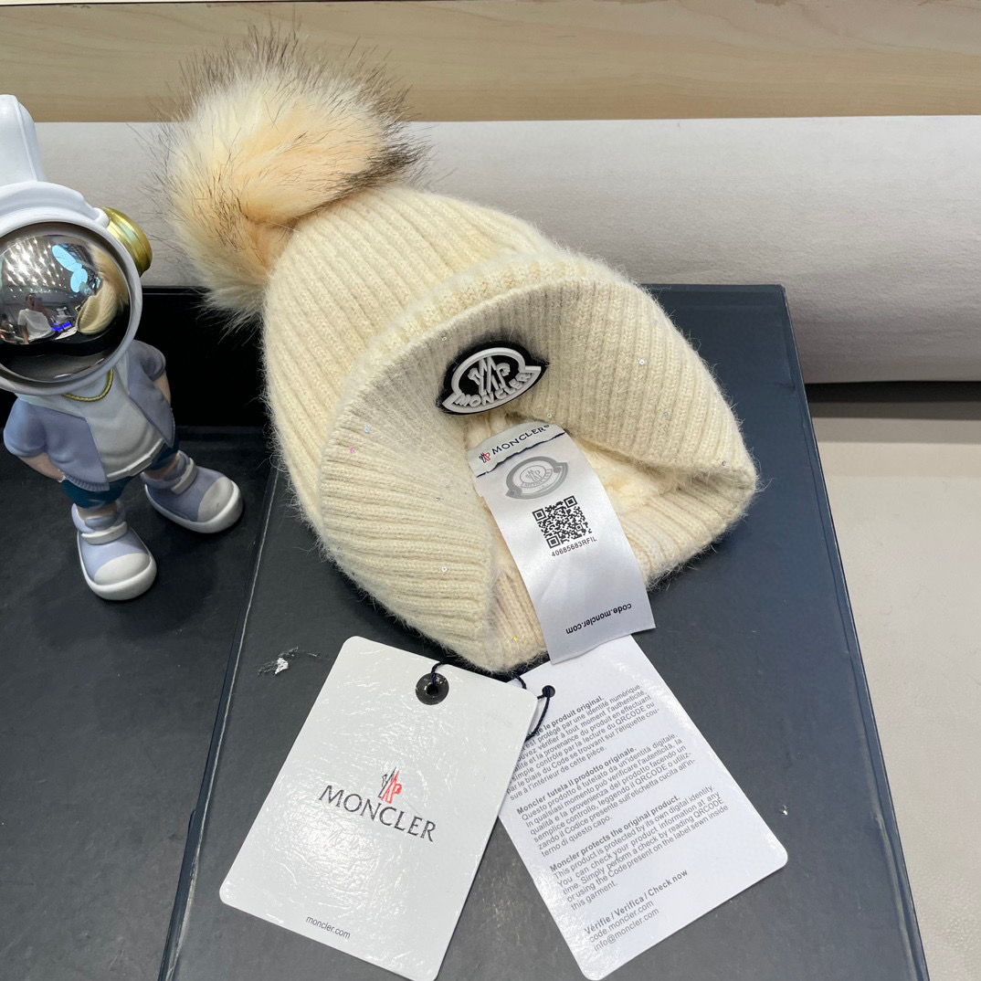 moncler冬季保暖毛球毛线帽欧美风经典针织帽男女同款冷帽圆顶街头羊毛潮