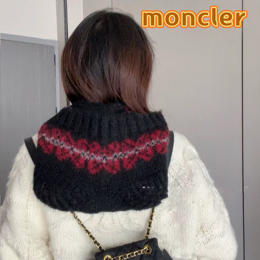 moncler可爱小熊帽子女秋冬护脖围巾一体针织帽户外保暖巴拉克法帽大头围