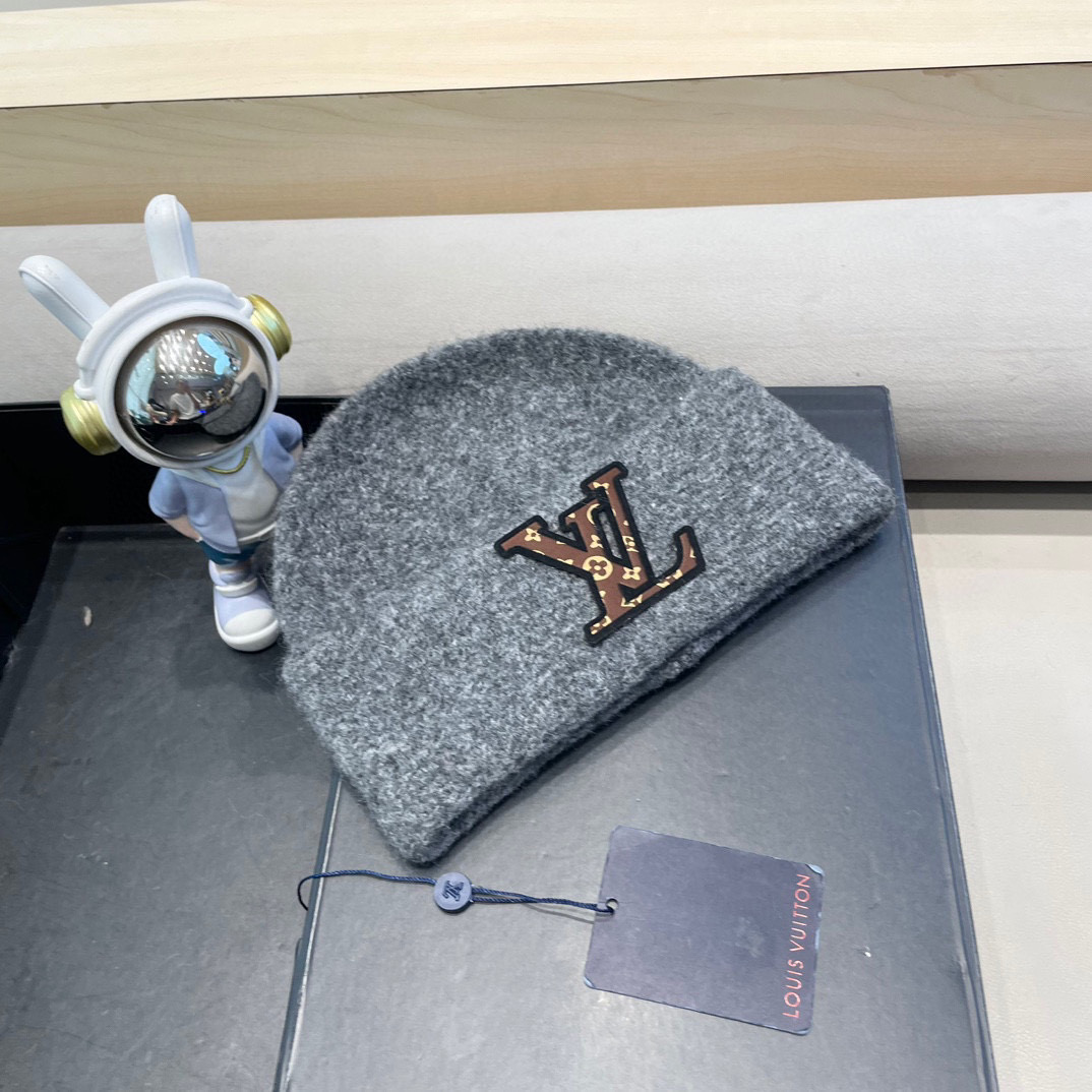 lv路易威登秋冬款羊毛混纺针织帽子女大头围堆堆帽百搭双层保暖加厚
