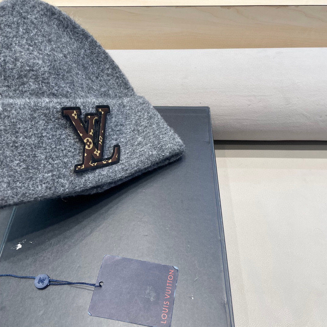 lv路易威登秋冬款羊毛混纺针织帽子女大头围堆堆帽百搭双层保暖加厚