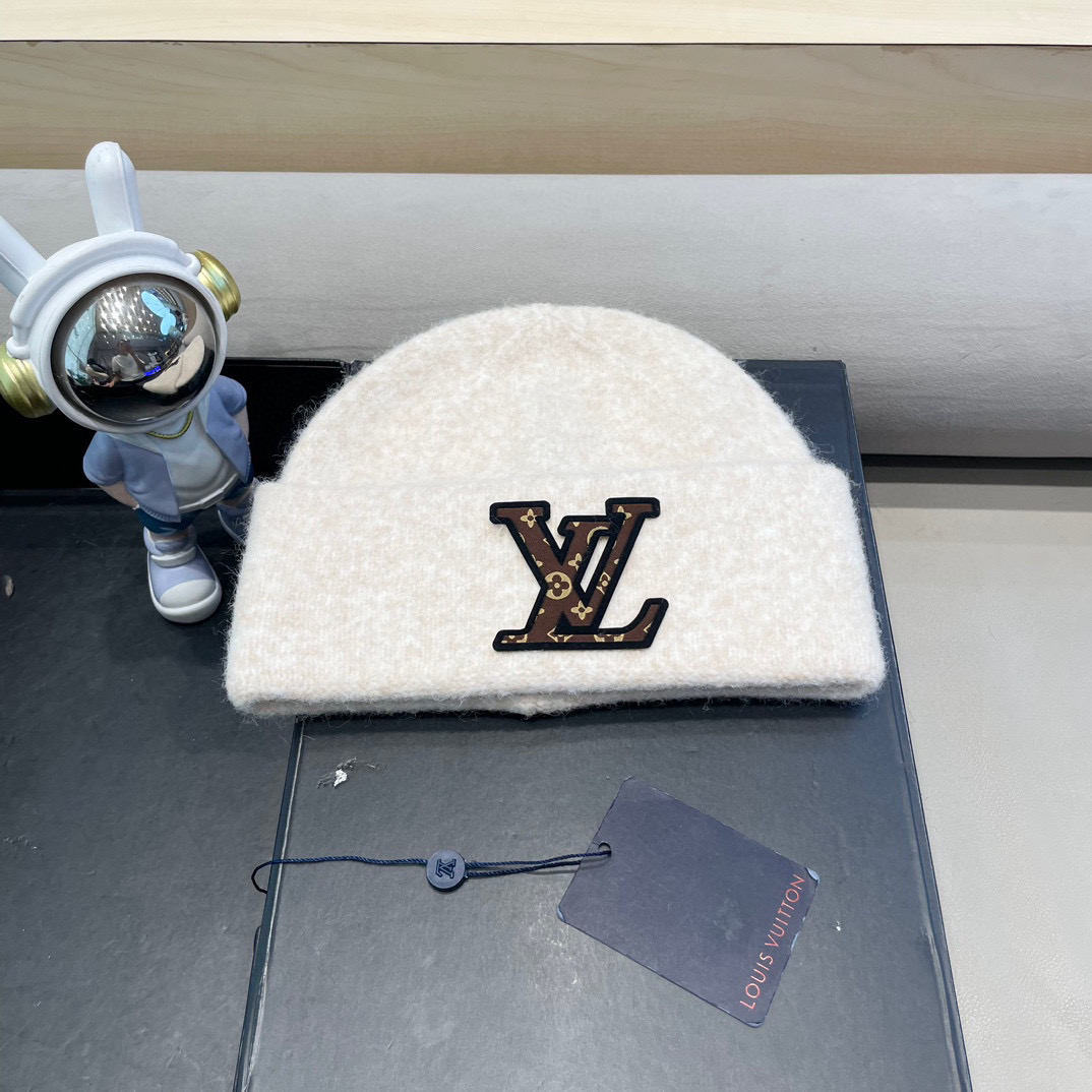lv路易威登秋冬款羊毛混纺针织帽子女大头围堆堆帽百搭双层保暖加厚